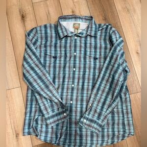 St. John's Bay Teal and Black Plaid Button Down Shirt